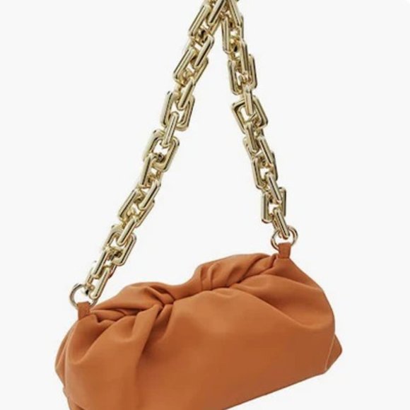 TITLE: SHOULDER BAG FOR WOMEN,SMALL LEATHER HANDBAG PURSE,GOLD CHAIN CLUTCH - Picture 1 of 4